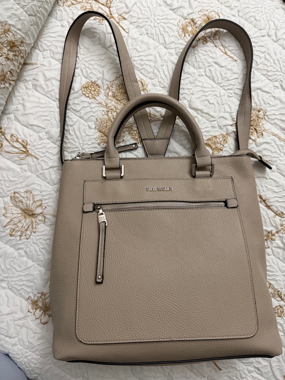 Steve Madden Taupe Pebbled Leather Backpack Tote